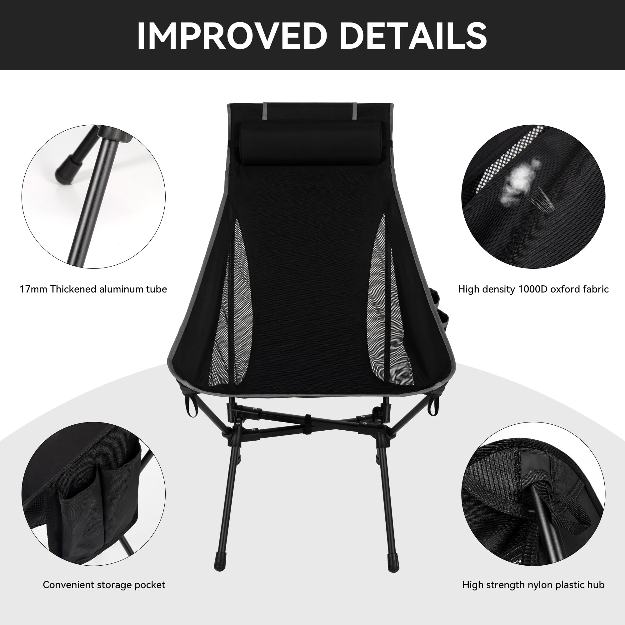 Amazon.com : Hikero High Back Camping Chair for Adults, Folding